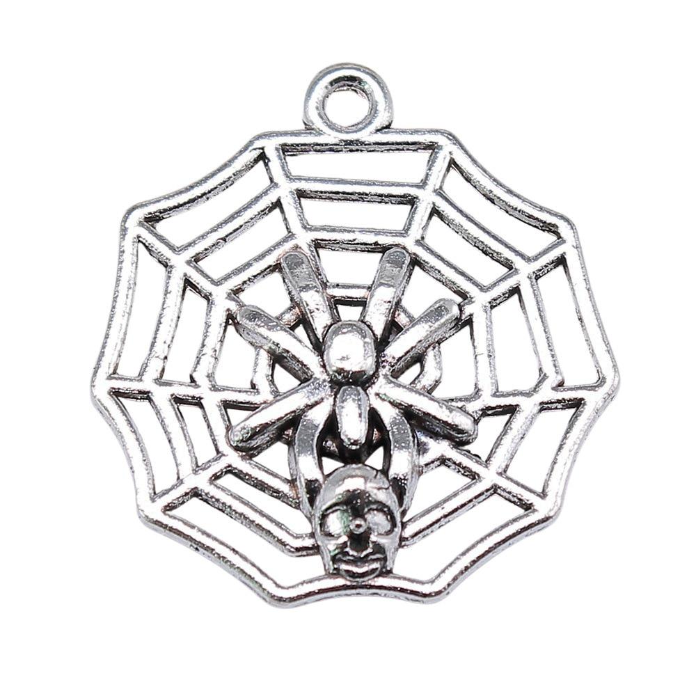 

10 шт., подвески в виде черепа, паука, паутины, античное серебро, цвет цинкового сплава, 29X26 мм