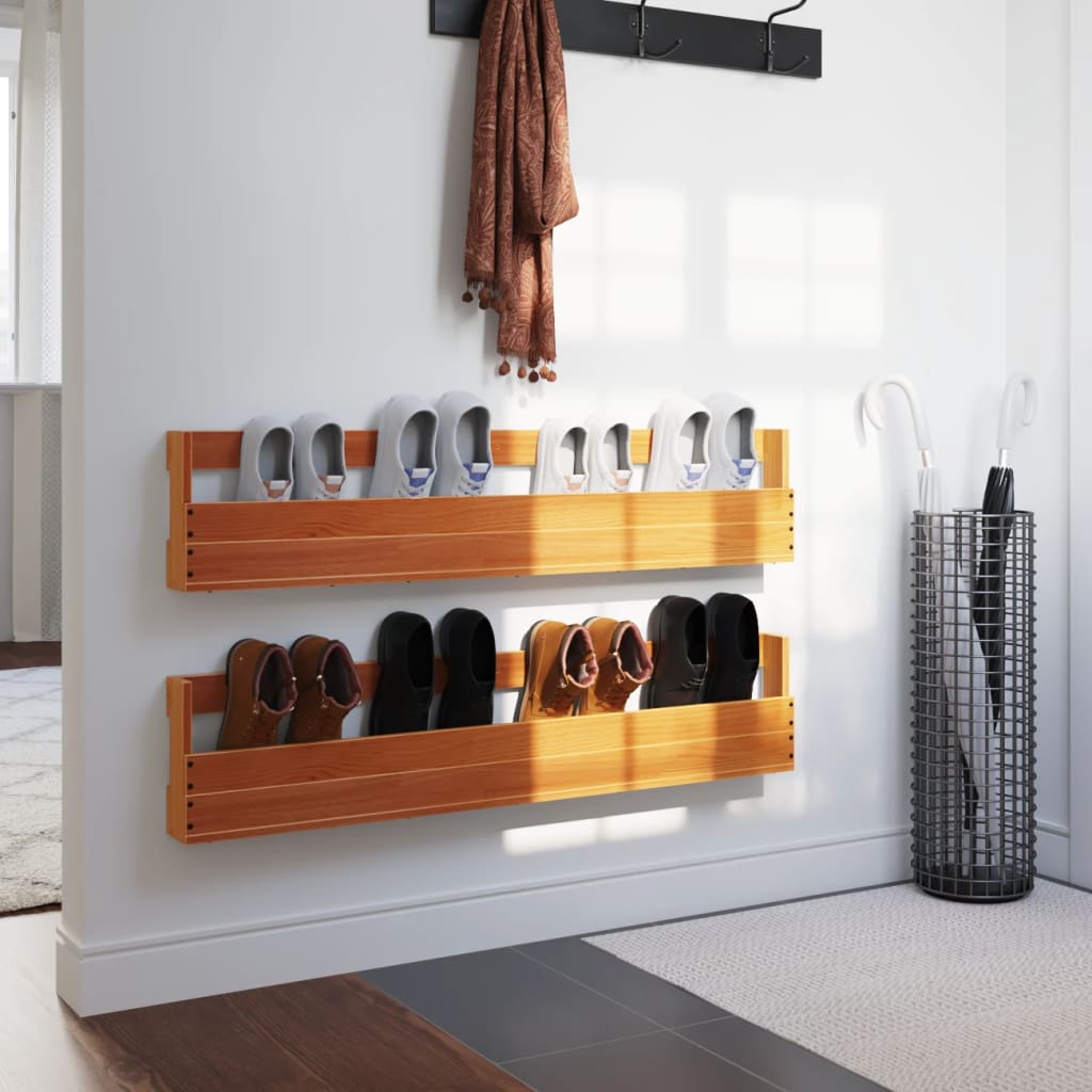 Vidaxl Wall Shoe Shelves, 2 Pcs., Waxed Brown, 110X8.5X23.5 Cm