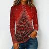 Women's Long Sleeve Knit T-Shirt with Neck and Christmas Print for Casual Wear