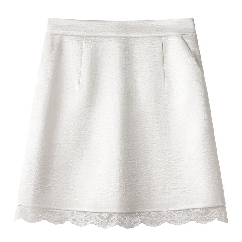 

White High-Waisted Lace Trim Skirt - Summer 2025 Fashion 3XL чёрный