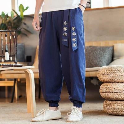 2019 Men's Retro Cotton Linen Embroidered Harem Pants - Autumn/Winter, Casual, Plus Size