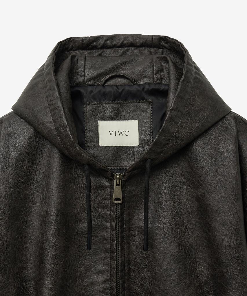 Vtwo 8261 Natural Washed Leather Hooded Jacket (Dark Brown)