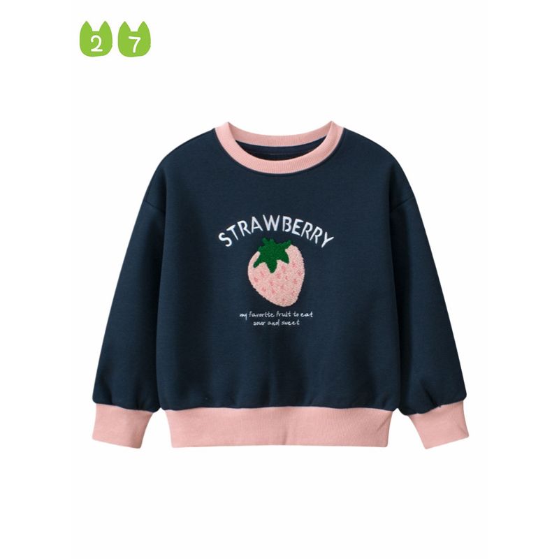 27home Small Children's Clothing Children's Fleece-Lined Sweater Girl Polar Fleece Pullover Autumn and Winter Baby Girl Strawberry Clothes