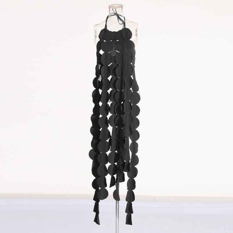 

Европейский и американский сексуальный вафельный подол с кисточками, длинный слинг Black [halterneck Tops]] S