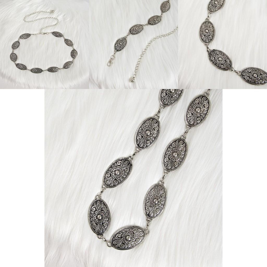 Vintage Metal Womens Waist Chain With Carved Flower Design For Boho Style