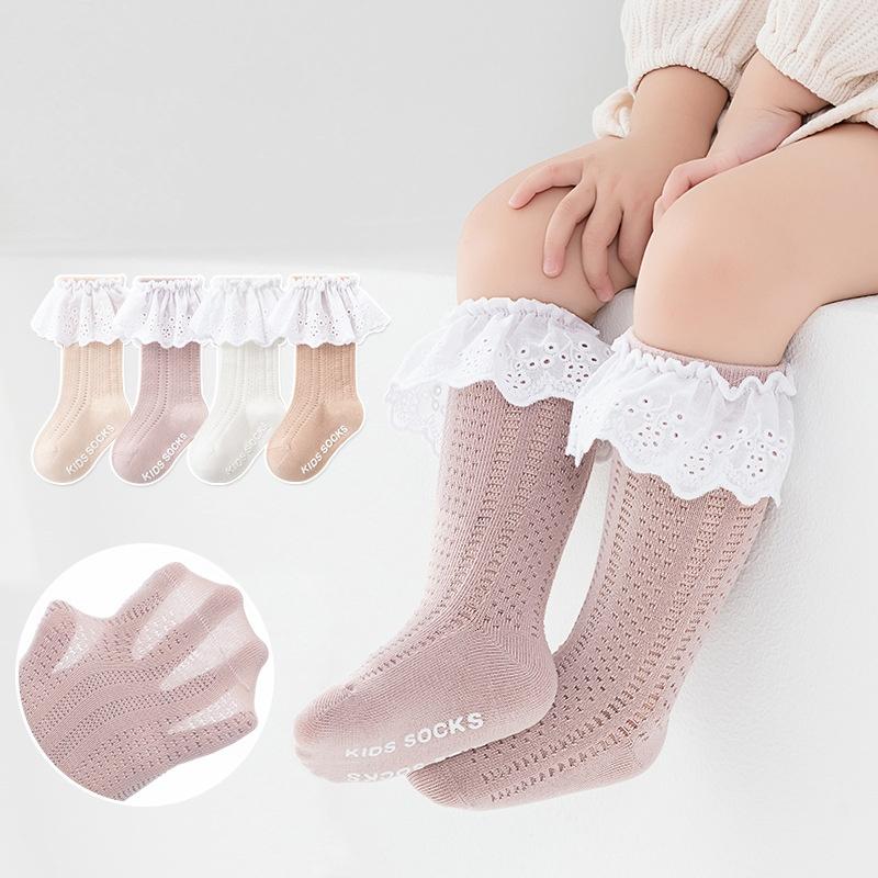 4Pairs/set Baby Socks For Girls Summer Infant Girl Toddler Sock Anti-slip Newborn Cotton Lace Children's Princess Socks 0-5Years