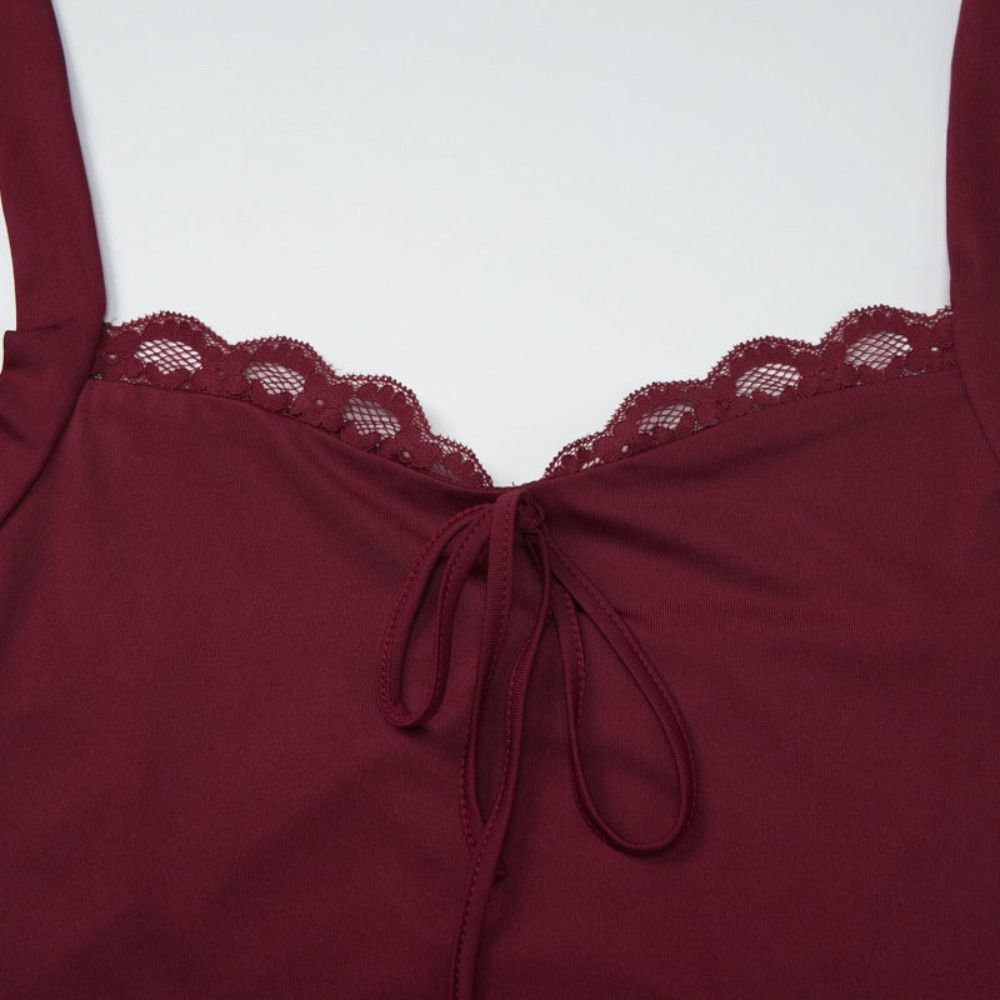 V Neck Slim Crop Tops Lace Lace-up Camisole Chic Halter Bottoming T-shirt  Spicy Girl