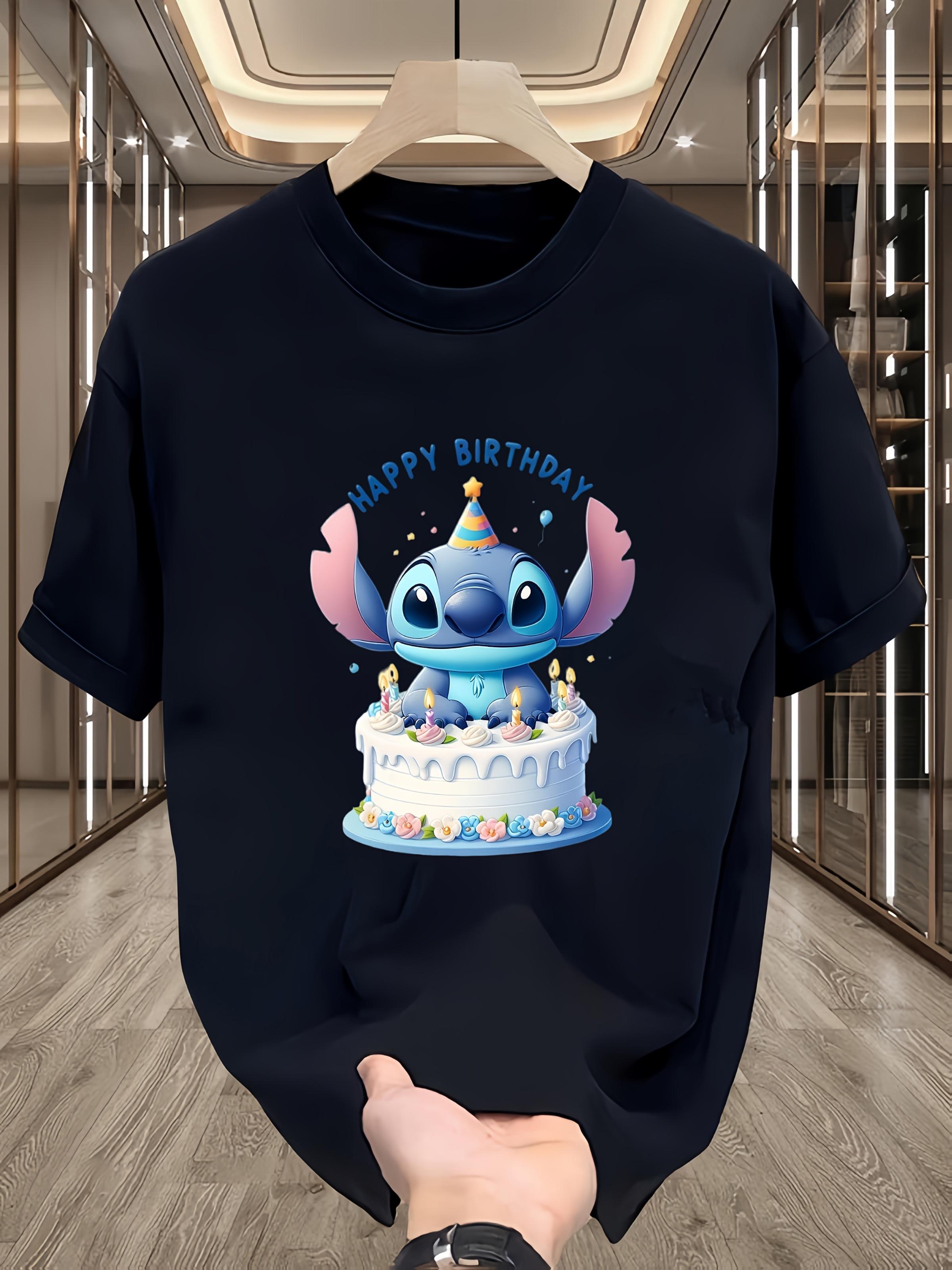 Disney Stitch Graphic T-shirt - Birthday Cake & Happy Birthday Print L