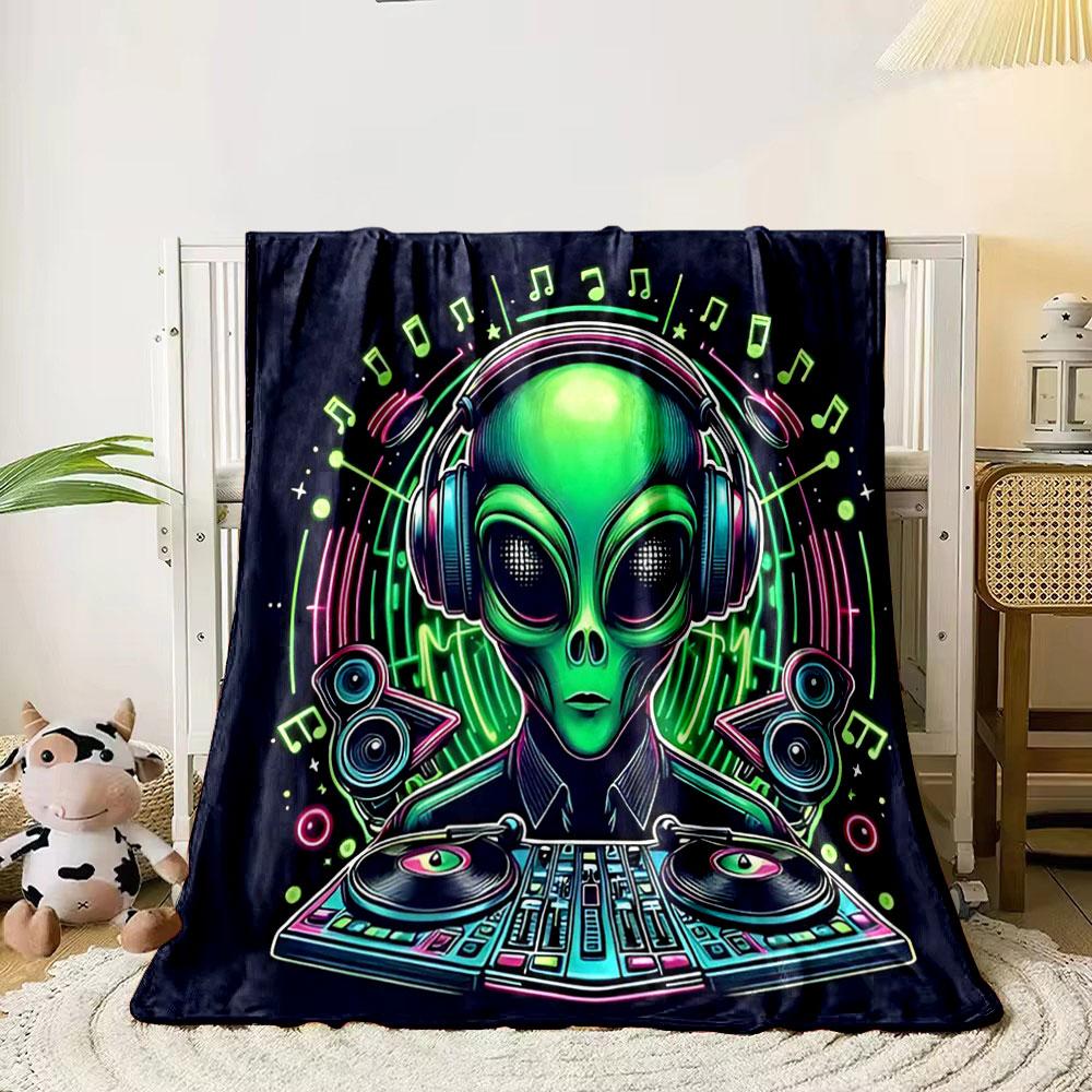 Alien DJ with Headphones and Turntable Print Blanket Soft and Cozy Perfect for the Living Room Bed Sofa or a Nap,gift