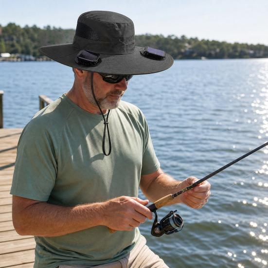 Wide-Brimmed Fan Hat with Solar USB Dual Fans Powered