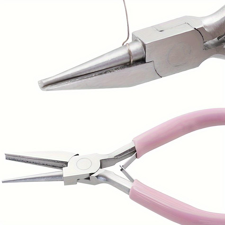 Pink Handle 5-Inch Precision Round Concave Pliers 1pc Half-Round Mouth & Half-Groove Needle Rolling Pliers for Metal Wire Looping & Bending