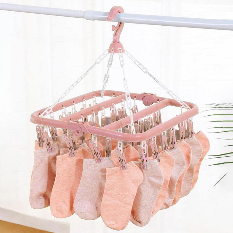 Drying Underwear Socks Clips With 32 Clothes Clips Foldable Clip And Drip Swivel Hangers For Clothes Lingerie Drying for Home