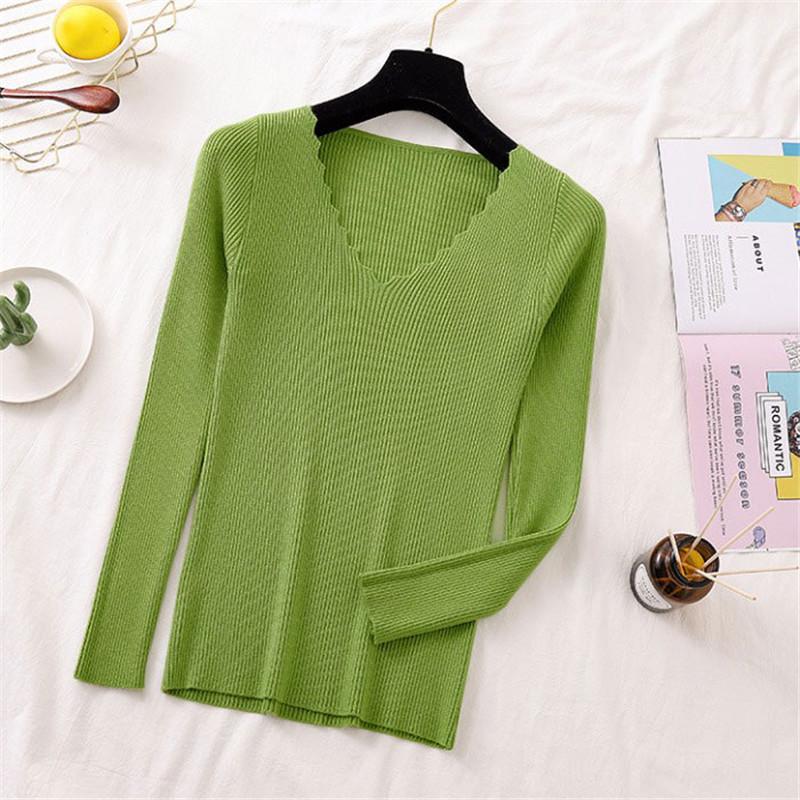 Podzim Zima Laciness Výstřih do V Slim Fit Svetr Ženy Základna Pletený Dlouhý rukáv Svetr All Match