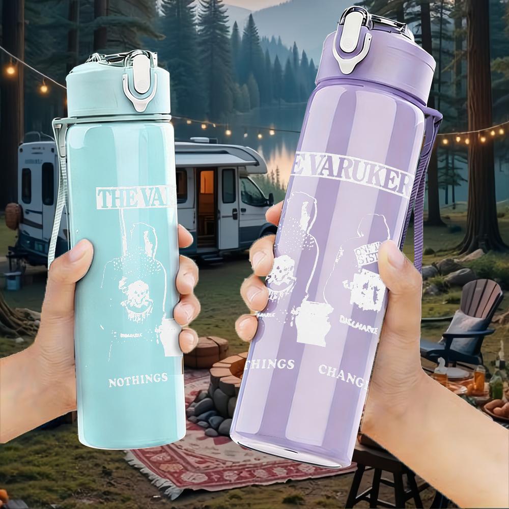 1PC Blank Pale Off-white Faded Sketch Print 750ml Colorful Plastic Sports Water Bottle Leakproof Pop Up Lid with Straw for Outdoor Work Home Use