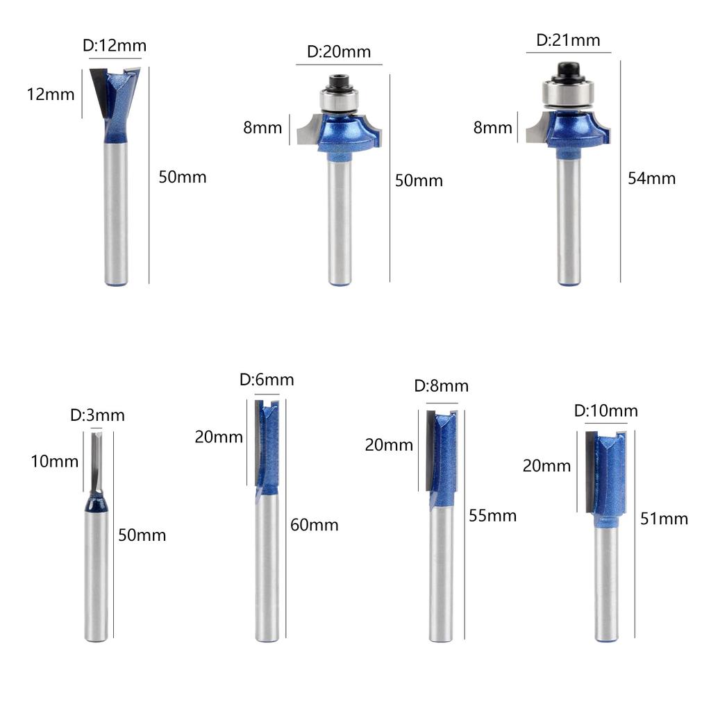 Shineyoo Trimmer Bit, Round Bit, Round Bit, 0.2 inch (6 mm) Diameter, 7 Pieces