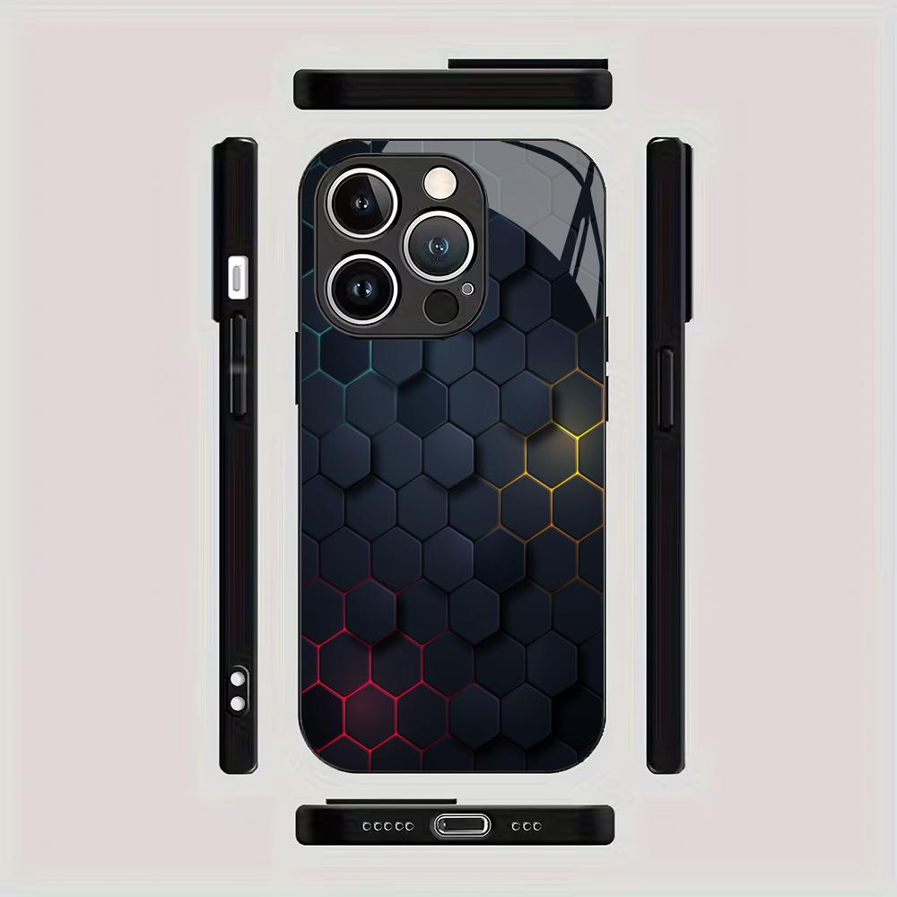 Black checkered pattern tempered glass mobile phone case suitable for iPhone 17/16/15/14/13/12/11Pro Max all-inclusive anti-fall
