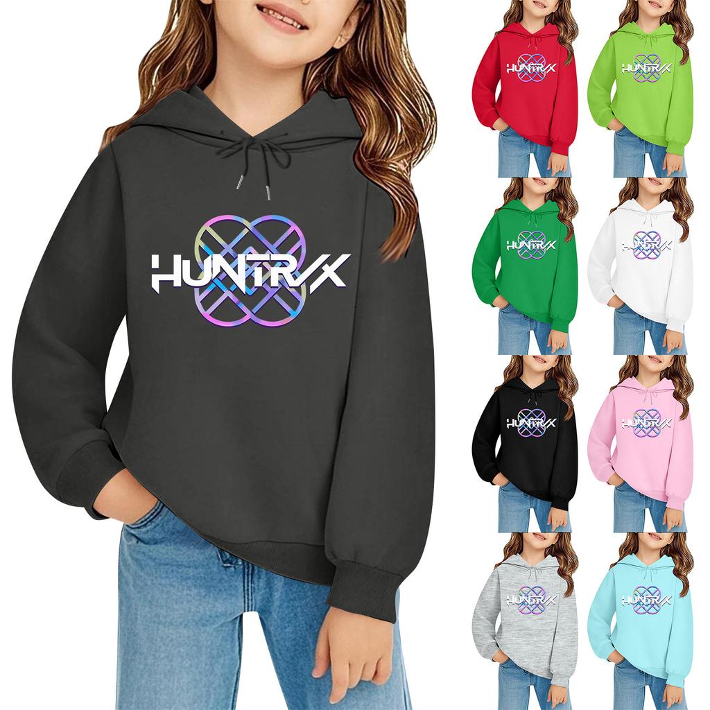 Kids' Long Sleeve Loose Pullover Letter Print Drawstring Hooded Sweatshirt