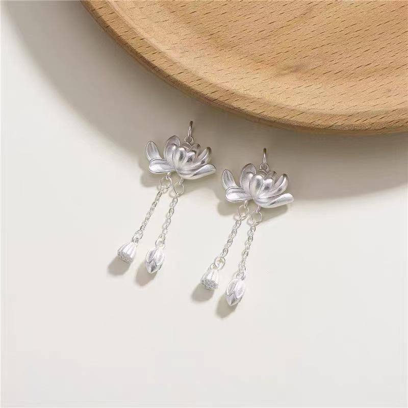 Sterling Silver Lotus Tassel Pendant - Chinese Style DIY Braided Rope Necklace Ornament