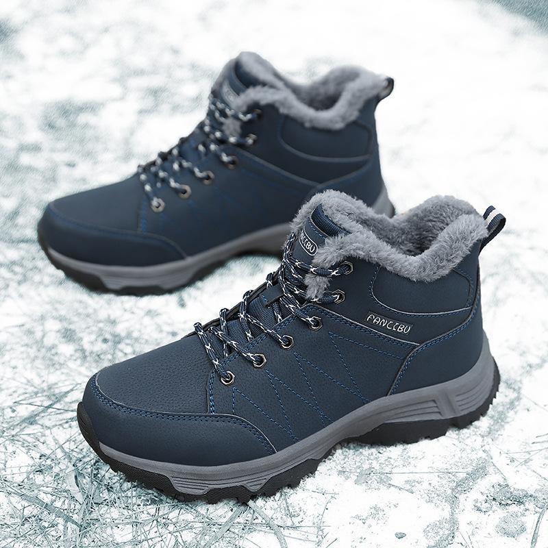 Men's Winter Sports Outdoor Snow Boots Fleece Thermal Cotton Shoes Windproof Lace-up Wear-resistant Outdoor Hiking Shoes Men
