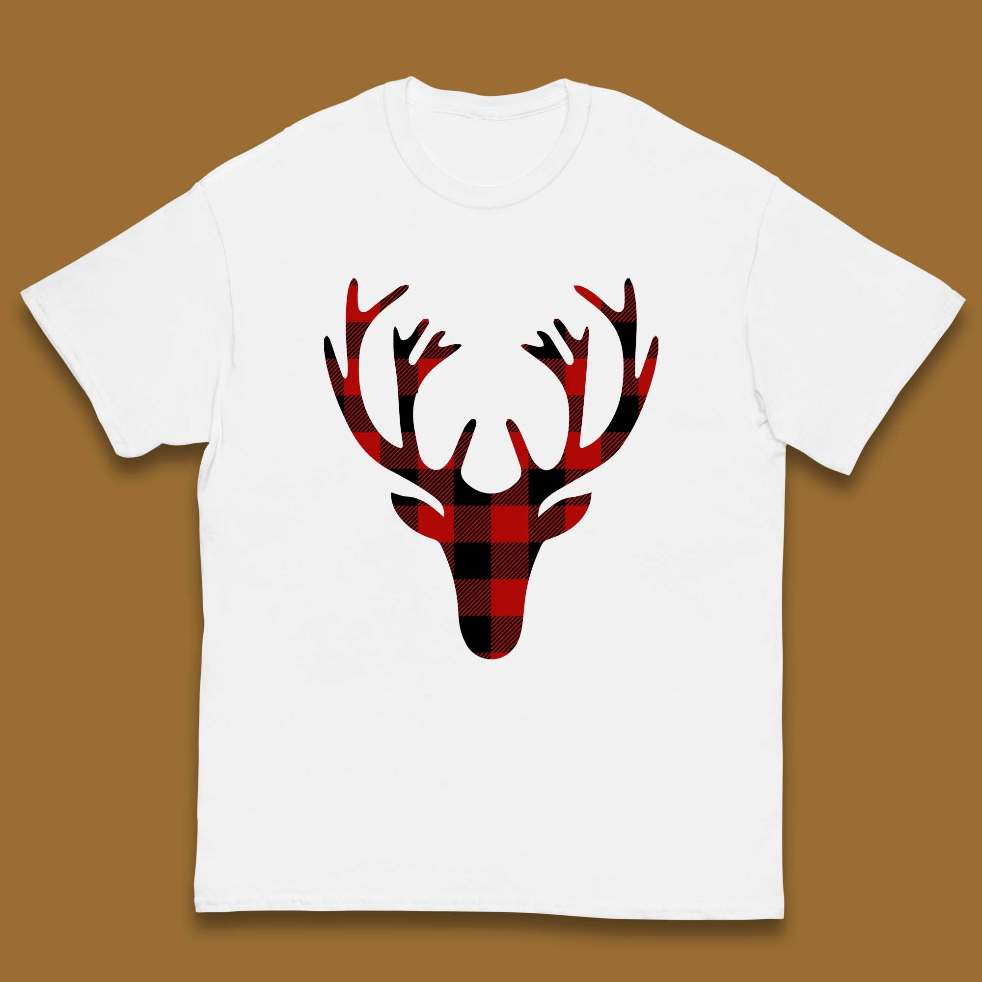 

Merry Christmas Buffalo Plaid Deer Head Kids T Shirt Christmas Top 110