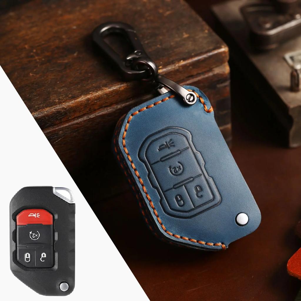 Leather Protector Cover Shell Holder Bag Set for Jeep Wrangler JL JLU Folding Flip Remote Car Fob Key Case Keychain Accessories