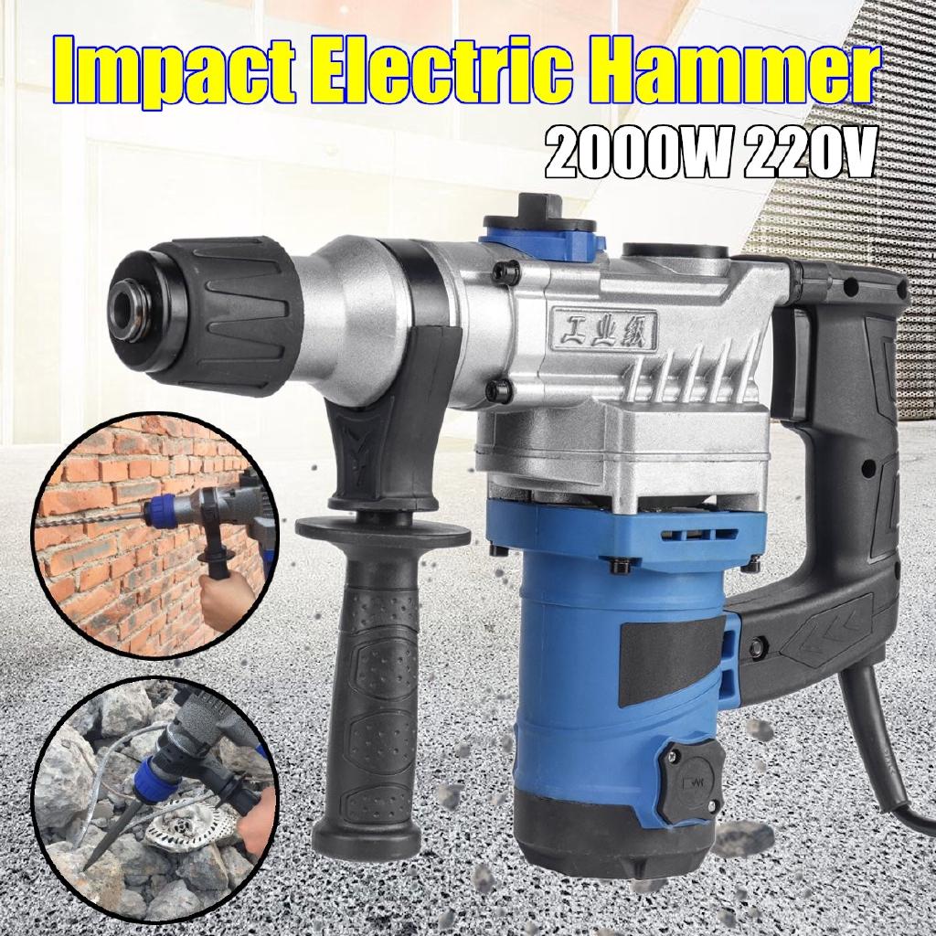 800rpm Electric Impact Demolition Hammer Drill Concrete Breaker Chisels 360Rotary AC 220V 50Hz 2000W