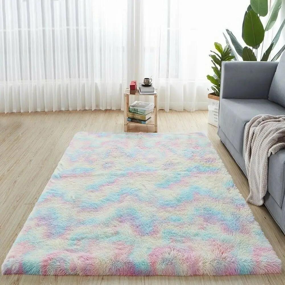 Rainbow Colorful Carpet Fluffy Rugs Tie Dyeing Soft Plush Shag Area Rug Anti-Slip Carpets For Living Room Bedroom Floor Mats