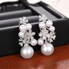 Charm Female White Zircon Stone Flower Stud Earrings Vintage Silver Color Wedding Party Gift  For Women