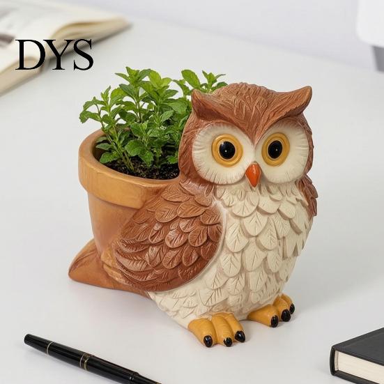 Artistieke Bureaubloemhouders Leuke Cartoon Uil Planter, Kleine Hars Plantenpot, Decoratieve Micro Landschap Plantenpot voor Vetplanten, Binnen Tuin