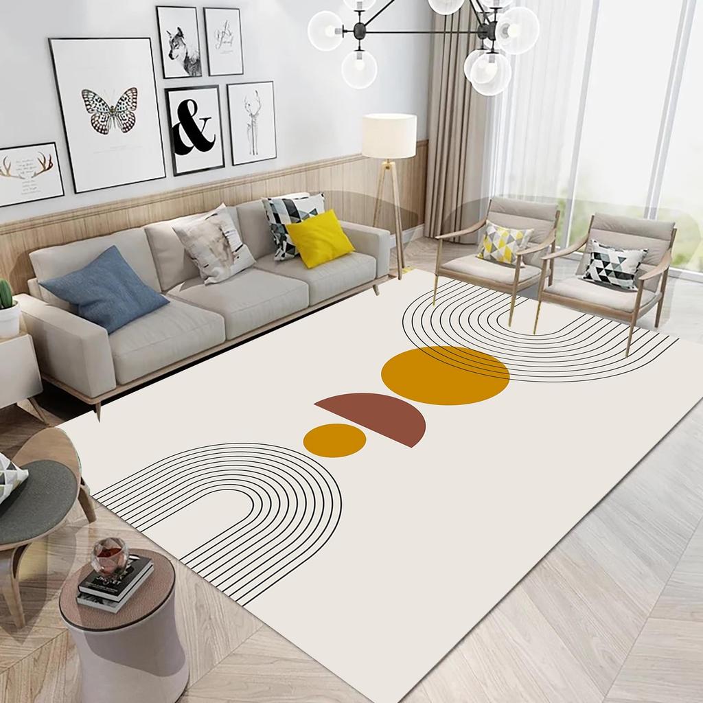 Boho Mid Century Style Area Rug Modern Plant Leaves Carpet Non Slip Abstract Art Floor Mat for Living Room Bathroom Office Decor