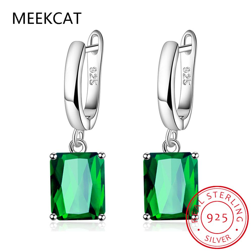 Celkem 2,5ct Smaragdový výbrus Přírodní nebesky modrý topas Visací náušnice 925 stříbro pro ženy Drahokam Jemné šperky Brinco