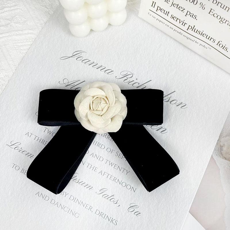 New Black Bowtie Ribbon Bow Brooch Fabric Camellia Flower Brooch Pins Vintage Wedding Party Brooches For Women Accessories