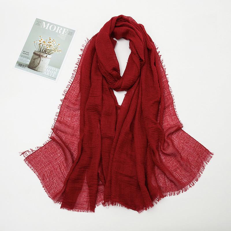Hot-selling New Simple Solid Color Wrinkled Cotton and Linen Scarf, Soft and Skin-friendly In Winter, Warm Scarf Women
