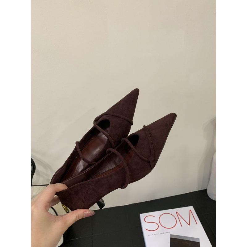 Sheepskin Version~ French Retro Pointed High Heels Women's Fashion Temperament Suede with Skirt Thin Heel Light Mouth Single Shoes