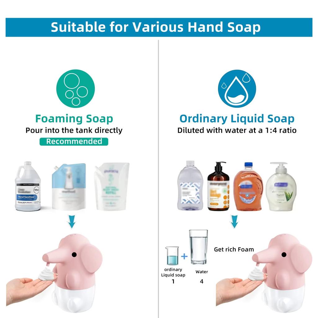 Dispenser di Sapone Elettrico da Parete a Forma di Elefante - Dispenser di Sapone Liquido Elettrico Resistente con Erogazione Automatica del Liquido