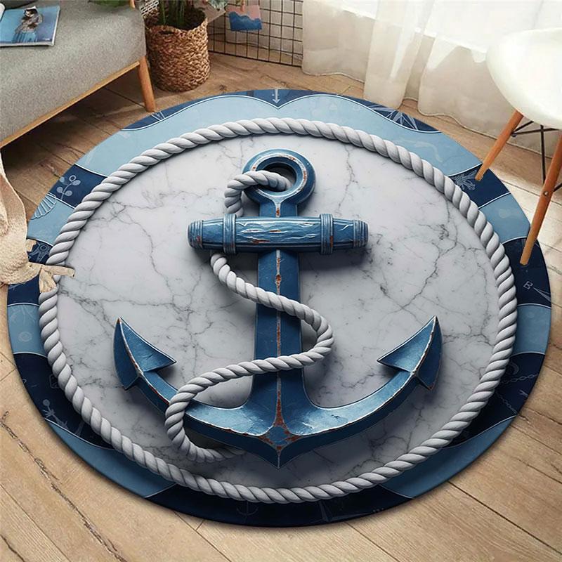 Anchor Round Area Rug,Carpet Rug for Living Room Bedroom Sofa Playroom Decor,Non Slip Floor Mat