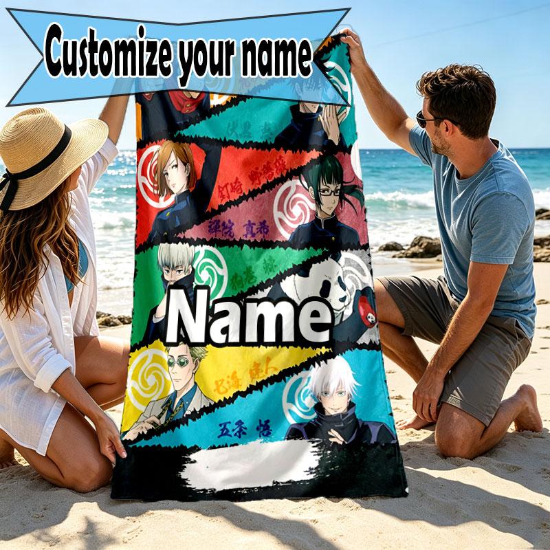 Custom Name Personalized Jujutsu Kaisen Print Beach Towel, for Trip Camping Beach Party Home Decor, Birthday Gift for Family & Friends