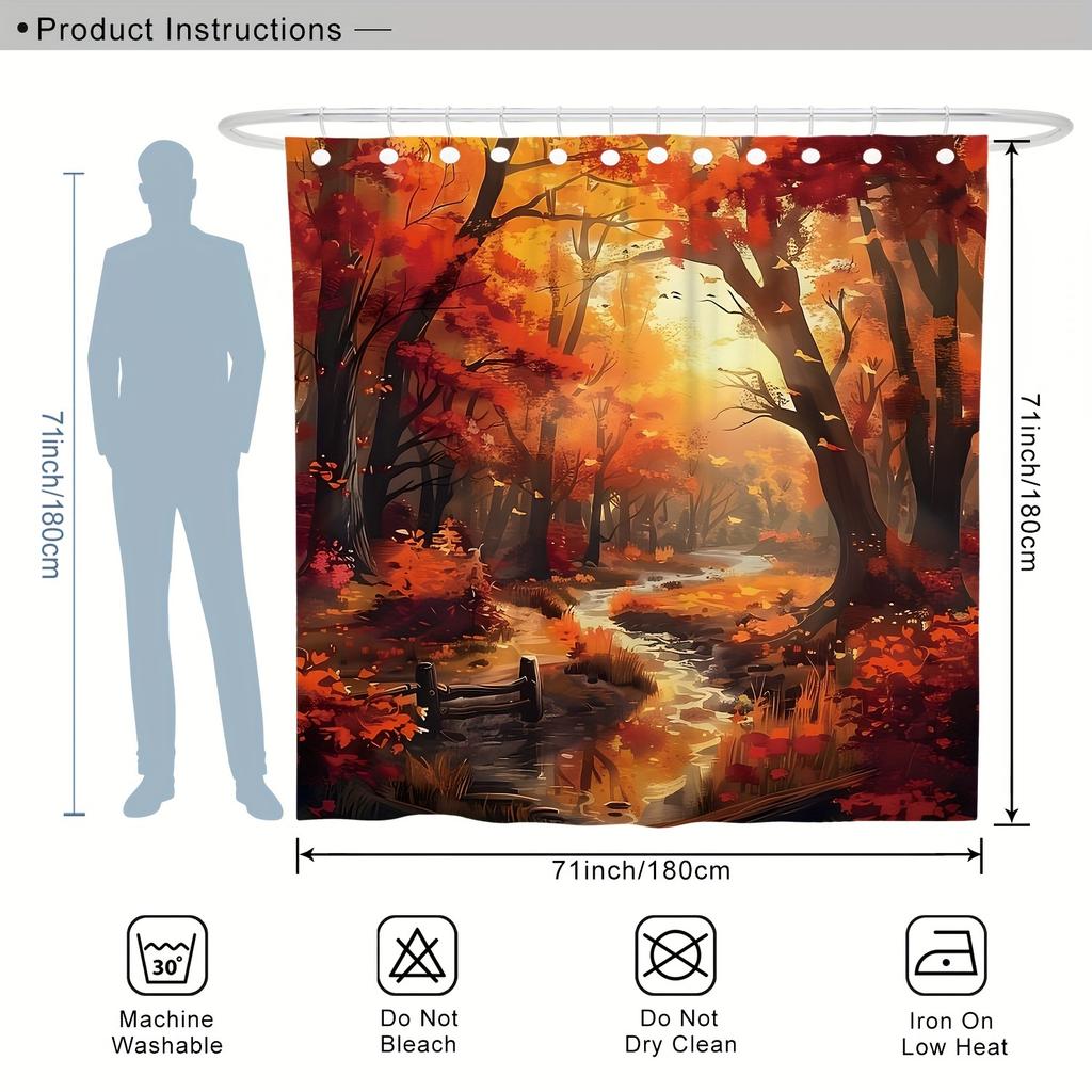 Elegant Autumn Forest Scene Waterproof Shower Curtain – Perfect for Bringing a Warm and Cozy Atmosphere to Your Bathroom Decor
