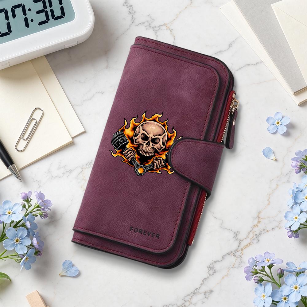 Skull Pattern Long Wallet Fashion Portable Card Holder Casual Practical Daily Storage Purse