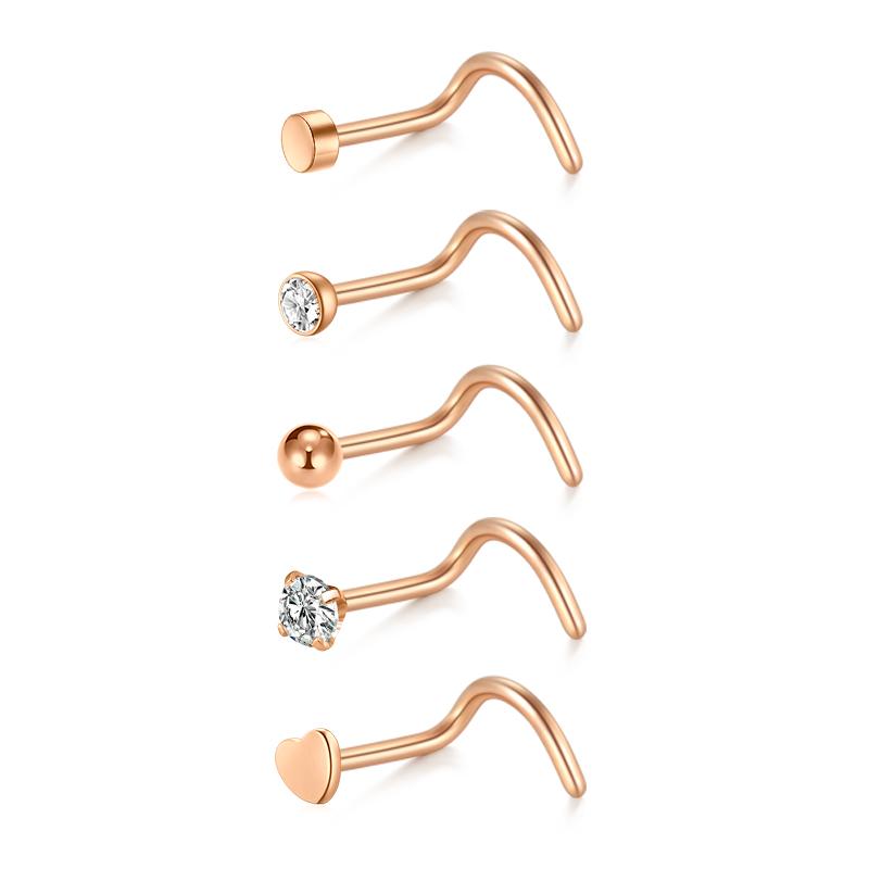 5/6/21 Stück 20G Nasenstecker Edelstahl Nasenflügelstecker Schrauben Nasenring Hoop Körperpiercing Silber Gold Farbe Herz Nasenstecker