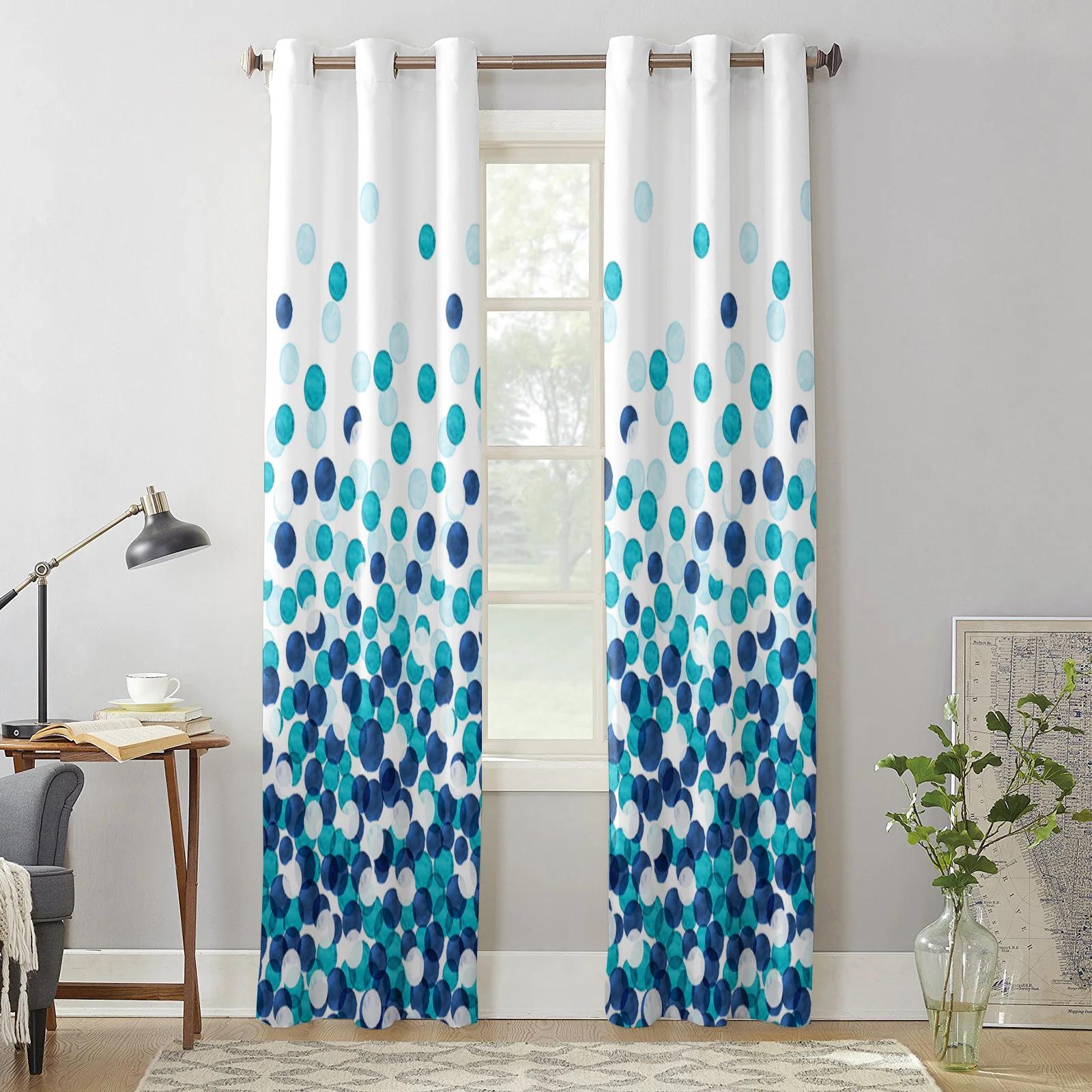 Занавеска для окна в фермерском стиле с акварельными точками и градиентом цвета морской — фото 5