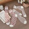 1pair Transparent Heart Print Socks Ultra-thin Mesh Medium Tube Socks Crystal Silk Socks  Women