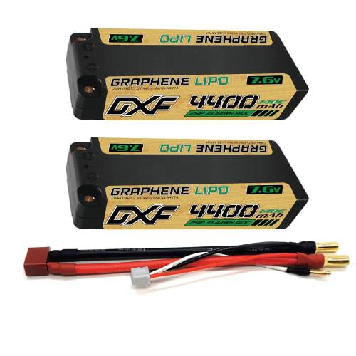 DXF Short LiPo Battery, 2S, 7.6V, 140C, 4400mAh, LCG Hard Case, RC Battery, Japanese-Korean Lithium Polymer Material, 5mm, with Plug, for RC Cars, Tru
