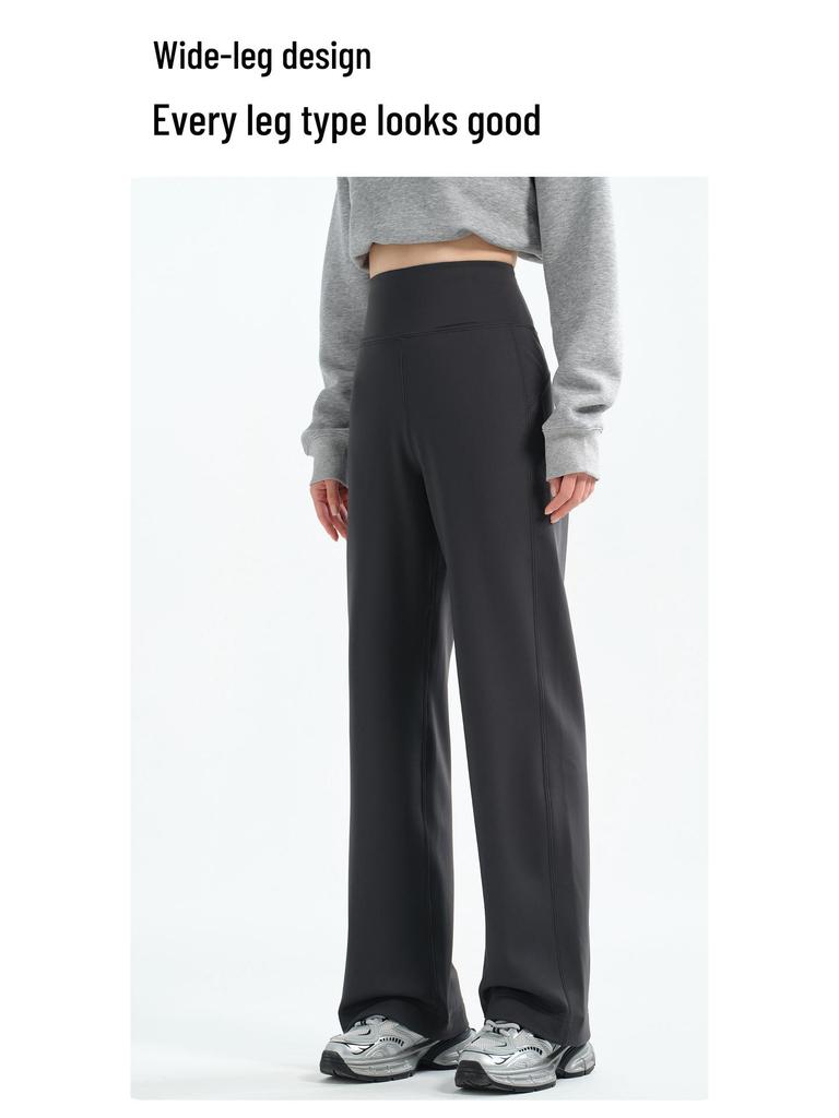 Women's High-Waist Fleece-Lined Yoga Pants: Loose Straight-Leg, Slimming, Ideal for Running, Training, and Autumn/Winter Warmth.