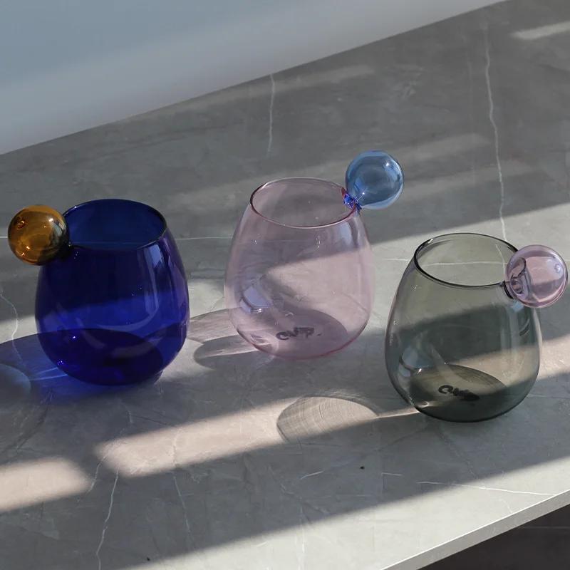 Kreativer Kugel-Wasserbecher mit großem Bauch Geschenk Kontrastfarbe Niedlich Hitzebeständiges Glas Tasse Kaffee Saft Milch Smoothie Weinbecher 400ml