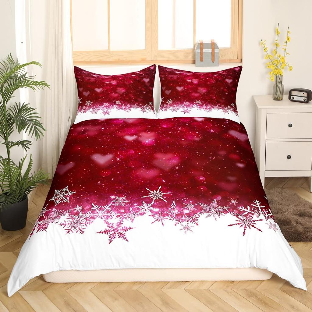Valentine's Day Duvet Cover Set King Size,Red Truck Heart Tree Bedding Set,Rose Flowers Trailer Comforter Cover Romantic Gifts