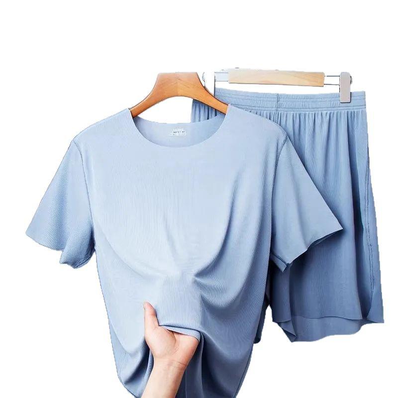 Modal Men's Ice Silk Summer Short-Sleeve Pajamas Set, 2025 New Teen Home Wear.