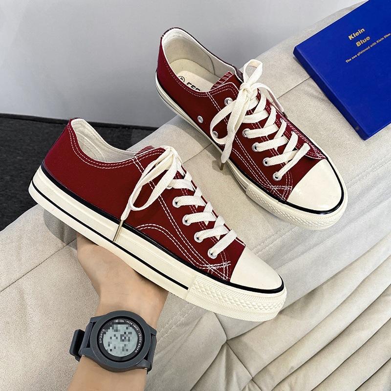 Spring burgundy low-top canvas shoes men's classic men's and women's board shoes Korean version versatile trend casual shoes men's