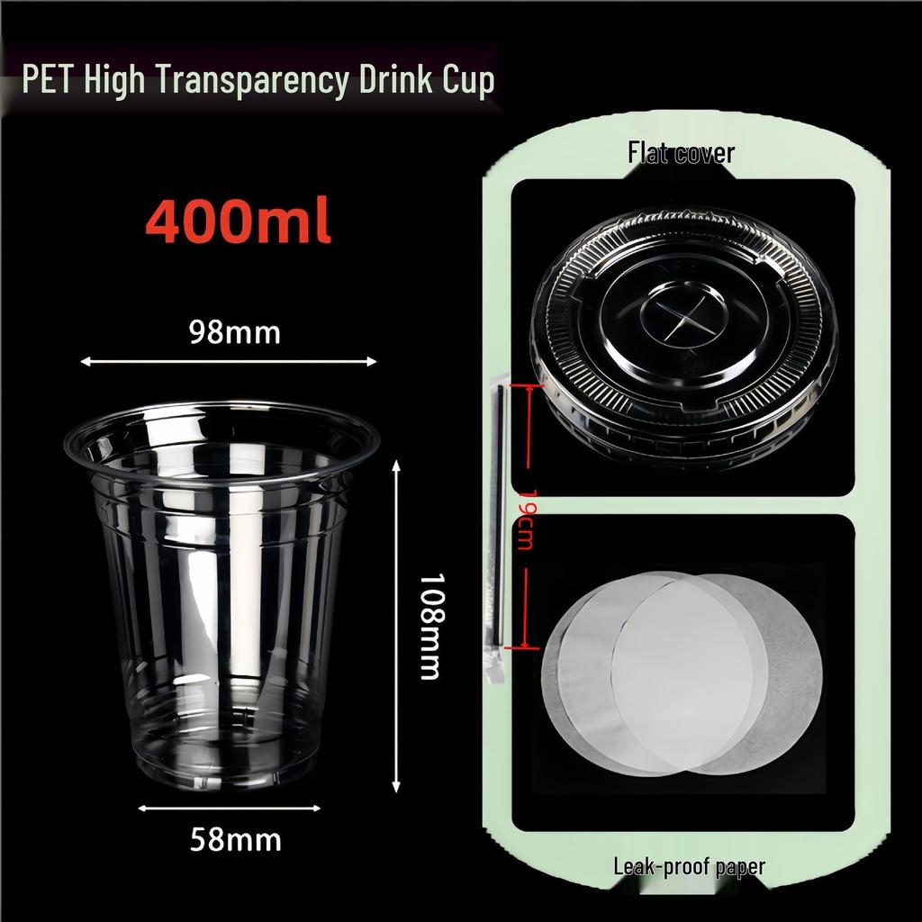 PET Disposable Milk Tea Cup with Lid & Straw - 98mm Caliber, Thickened Plastic for Fruit Tea or Coffee Takeaway