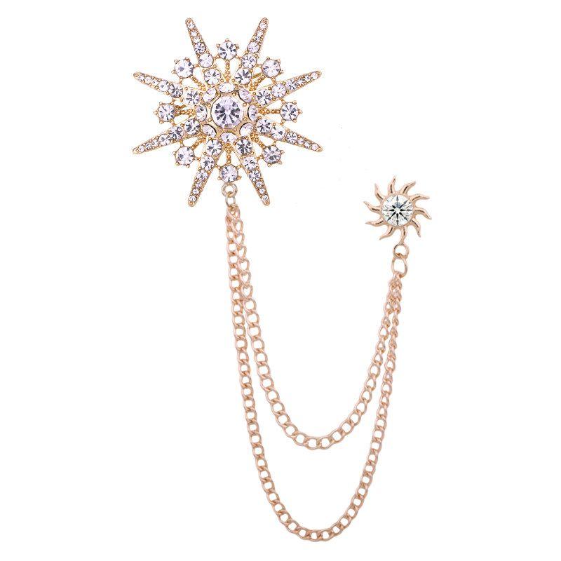 Luxury Gold Plated Men Chain Sun-star Women Brooch